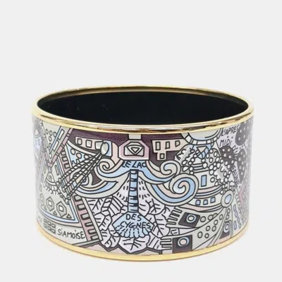 Pre-owned Hermes Hermès Enamel Printed Extra Wide Bangle Bracelet In Multicolor