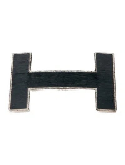 Pre-owned Hermes Enamel Quizz H Belt Buckle In Silver