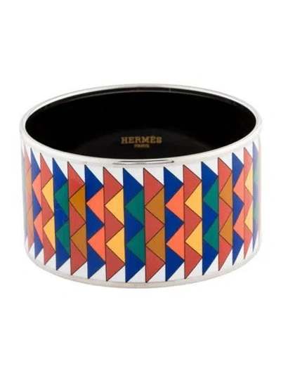 Pre-owned Hermes Enamel Rayures Mosaïque Extra Wide Bangle, 7" In Multi