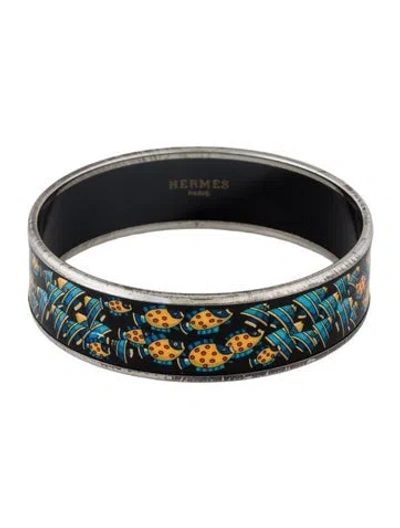 Pre-owned Hermes Enamel Recontre Oceane Fish Wide Bangle, 7.75" In Multi