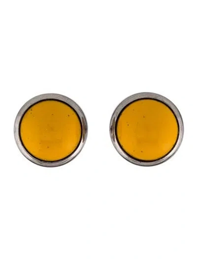 Pre-owned Hermes Enamel Round Button Stud Earrings In Multi