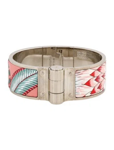 Pre-owned Hermes Enamel Savana Dance Wide Hinged Bangle, 6.5" In Multi