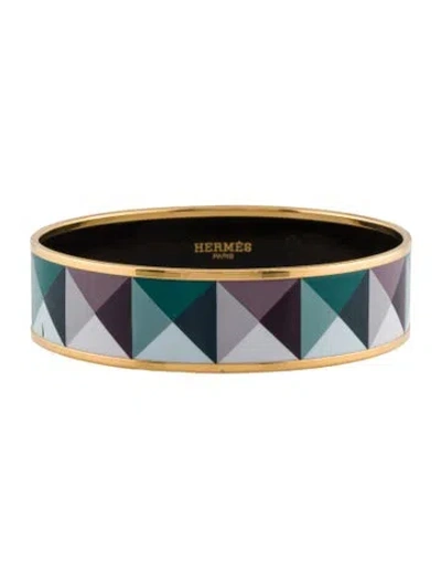 Pre-owned Hermes Enamel Wide Bangle Bracelet, 8" In Multi