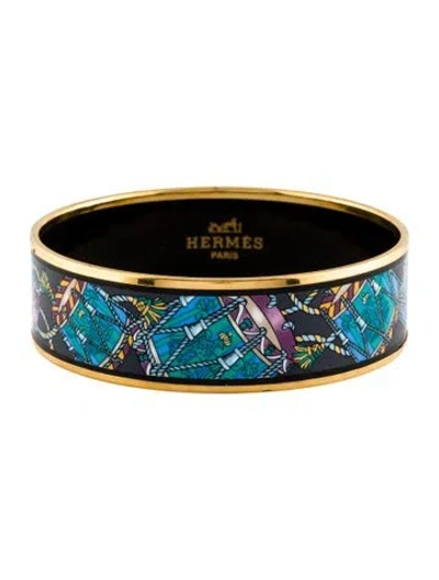 Pre-owned Hermes Enamel Wide Bangle Bracelet, 8.25" In Multi