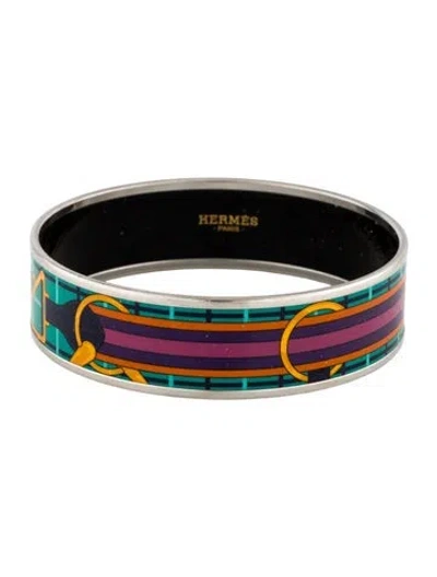 Pre-owned Hermes Enamel Wide Bangle Bracelet, 8.25" In Multi