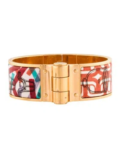 Pre-owned Hermes Enamel Wide Hinged Bracelet, 6.5" In Multi