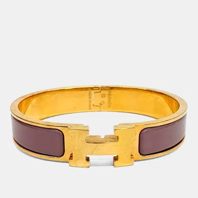 Pre-owned Hermes Enamel/gold Click H Bracelet In Multi