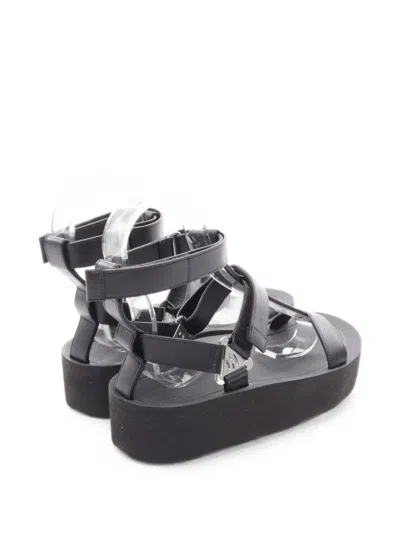 Pre-owned Hermes Enid H Buckle Leather Sandals In Black