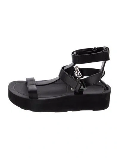 Pre-owned Hermes Enid Leather Gladiator Sandals In Black