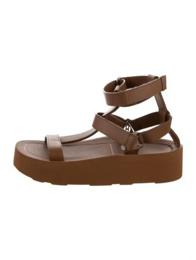 Pre-owned Hermes Enid Leather Gladiator Sandals In Brown
