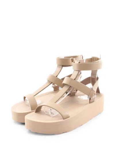 Pre-owned Hermes Enid Leather Sandals In Neutral