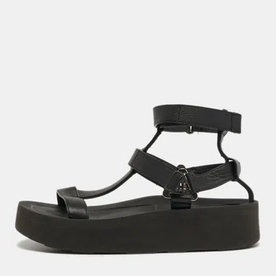 Pre-owned Hermes Enid Size 37 Black Leather Ankle Strap Sandals