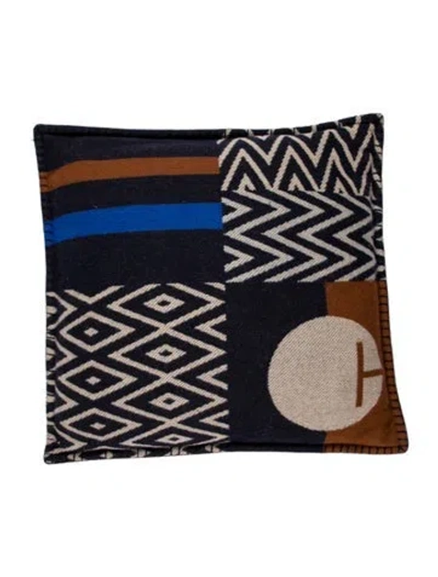 Pre-owned Hermes Enigmatic Throw Pillow In Blue
