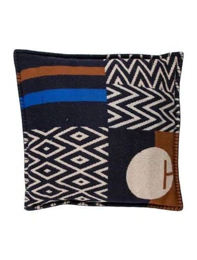 Pre-owned Hermes Enigmatic Throw Pillow In Blue