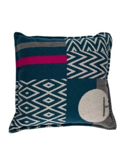 Pre-owned Hermes Enigmatic Throw Pillow In Blue