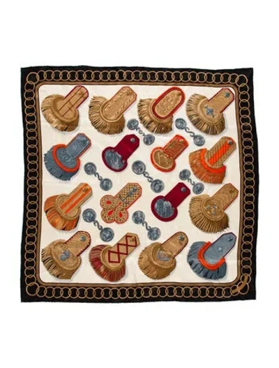 Pre-owned Hermes Epaulettes De Gala Silk Scarf In White