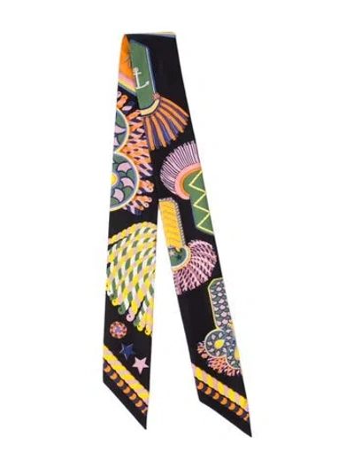 Pre-owned Hermes Epaulettes De Gala Silk Twilly Scarf In Black