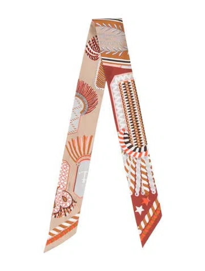 Pre-owned Hermes Epaulettes De Gala Silk Twilly Scarf In Red