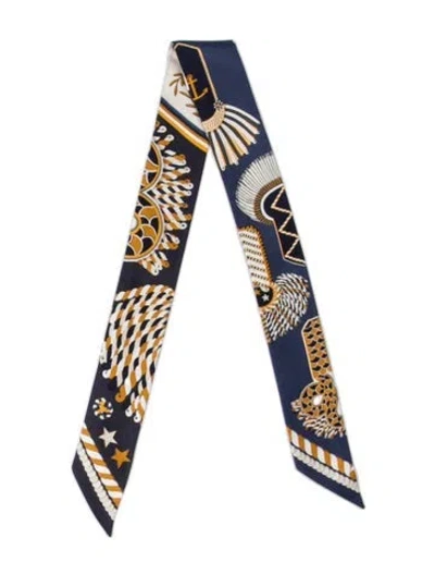 Pre-owned Hermes Epaulettes De Gala Silk Twilly Scarf W/ Tags In Blue