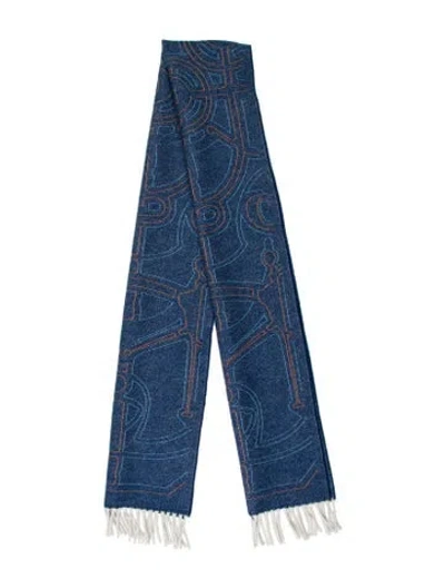 Pre-owned Hermes Eperon D'or Au Fil Cashmere Muffler In Blue