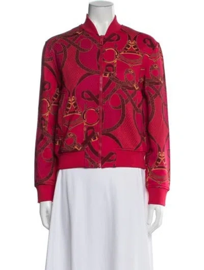 Pre-owned Hermes Eperon D'or Bandana Graphic Print Bomber Jacket W/ Tags In Red