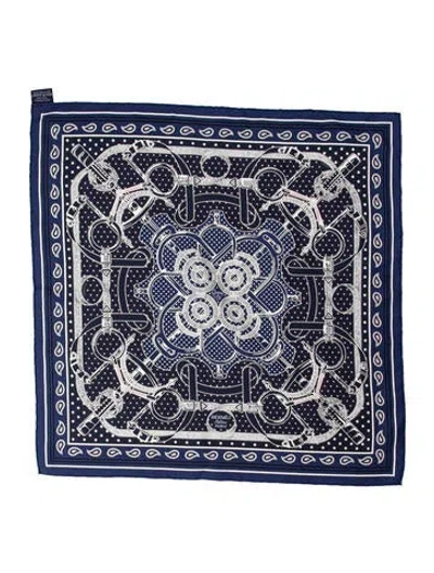 Pre-owned Hermes Eperon D'or Bandana Silk Scarf In Blue