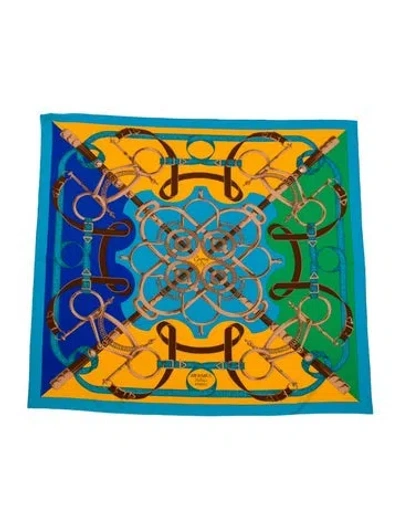 Pre-owned Hermes Eperon D'or Cashmere Shawl In Blue