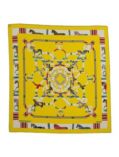 Pre-owned Hermes Eperon D'or Et Tenues De Jour Cashmere Shawl In Yellow