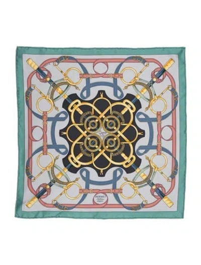 Pre-owned Hermes Eperon D'or Handkerchief Silk Scarf In Blue