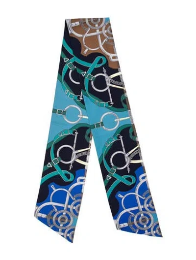 Pre-owned Hermes Eperon D'or Remix Maxi Silk Scarf In Blue