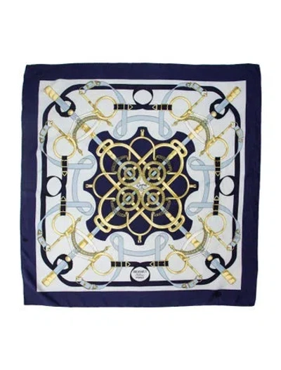 Pre-owned Hermes Eperon D'or Silk Scarf In Blue