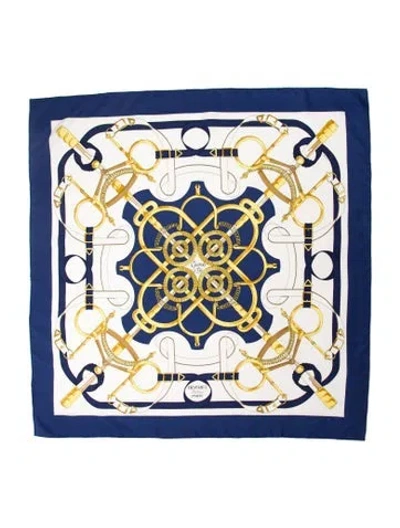 Pre-owned Hermes Eperon D'or Silk Scarf In Blue
