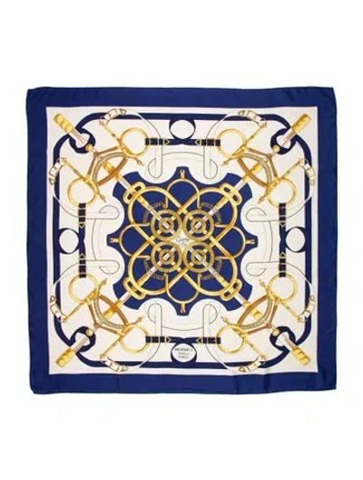 Pre-owned Hermes Eperon D'or Silk Scarf In Blue
