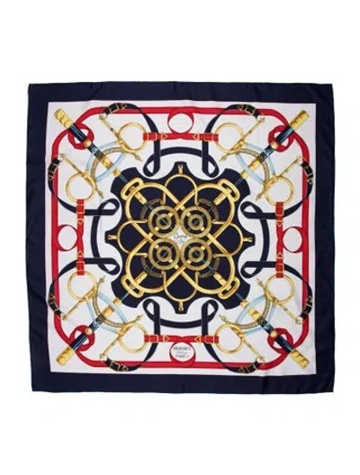 Pre-owned Hermes Eperon D'or Silk Scarf In Blue