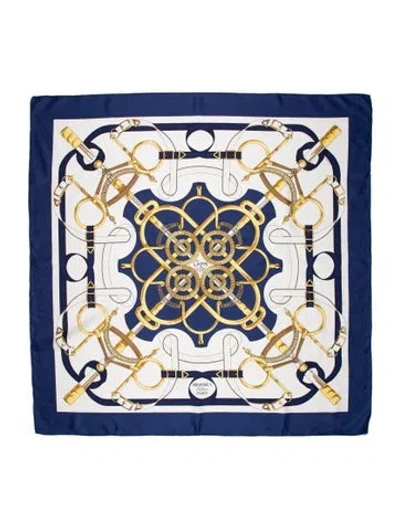 Pre-owned Hermes Eperon D'or Silk Scarf In Blue