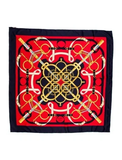 Pre-owned Hermes Eperon D'or Silk Scarf In Blue/red
