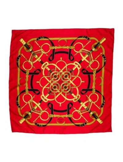Pre-owned Hermes Eperon D'or Silk Scarf In Red