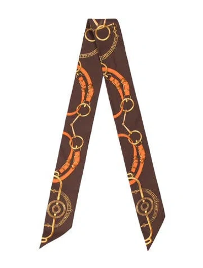 Pre-owned Hermes Eperon D'or Silk Twilly Scarf In Brown