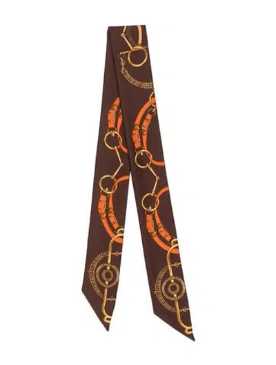 Pre-owned Hermes Eperon D'or Silk Twilly Scarf In Brown