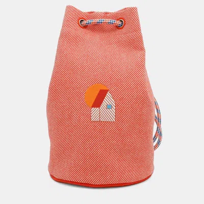 Pre-owned Hermes Epope Duffle Bag Drawstring Bag Orange Wool