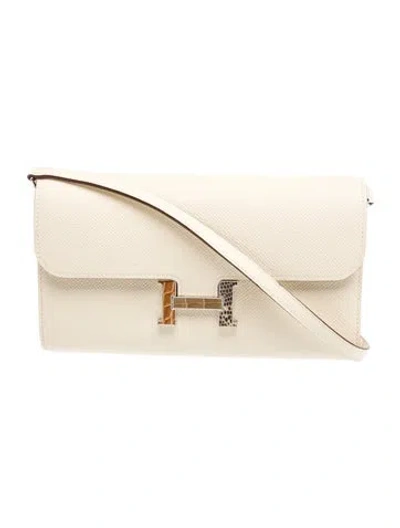 Pre-owned Hermes Epsom Alligator & Lizard Marquette Constance To Go Wallet In Neutrals