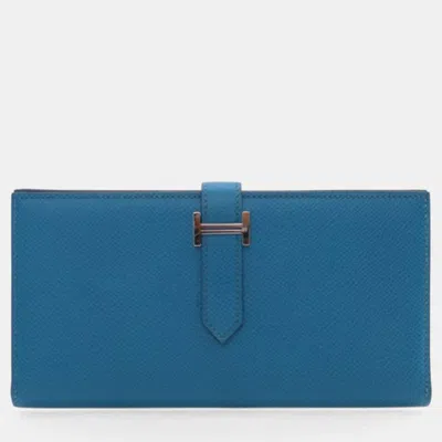 Pre-owned Hermes Epsom Bearn Wallet In Blue