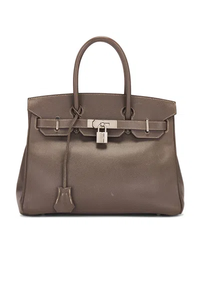 Pre-owned Hermes Epsom Birkin 30 Handbag In Etain & Bleu Thalassa