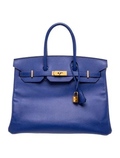 Pre-owned Hermes Epsom Birkin 35 In Blue