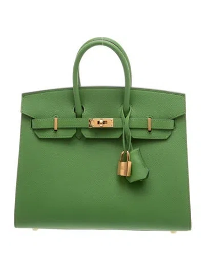 Pre-owned Hermes Epsom Birkin Sellier 25 In Green