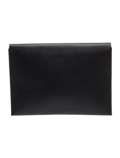 Pre-owned Hermes Epsom Calvi Gm Pouch In Black