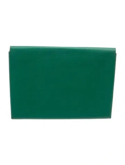 Pre-owned Hermes Epsom Calvi Gm Robot Pouch In Green