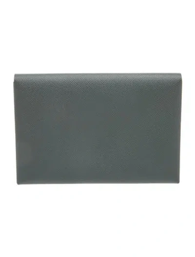 Pre-owned Hermes Epsom Calvi Pouch Gm In Grey