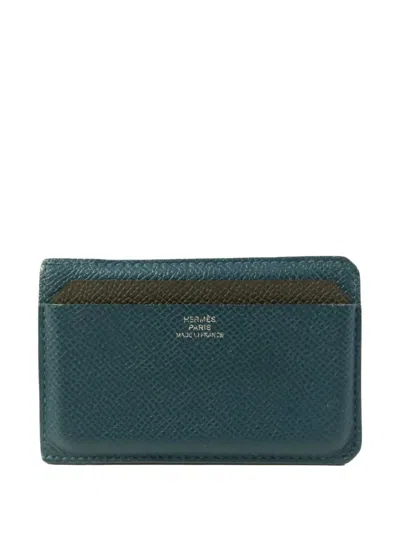 Pre-owned Hermes Epsom Card Case In Blue