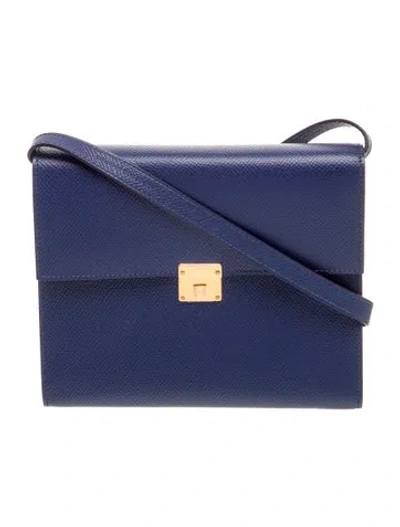 Pre-owned Hermes Epsom Clic 16 Wallet W/ Strap In Blue